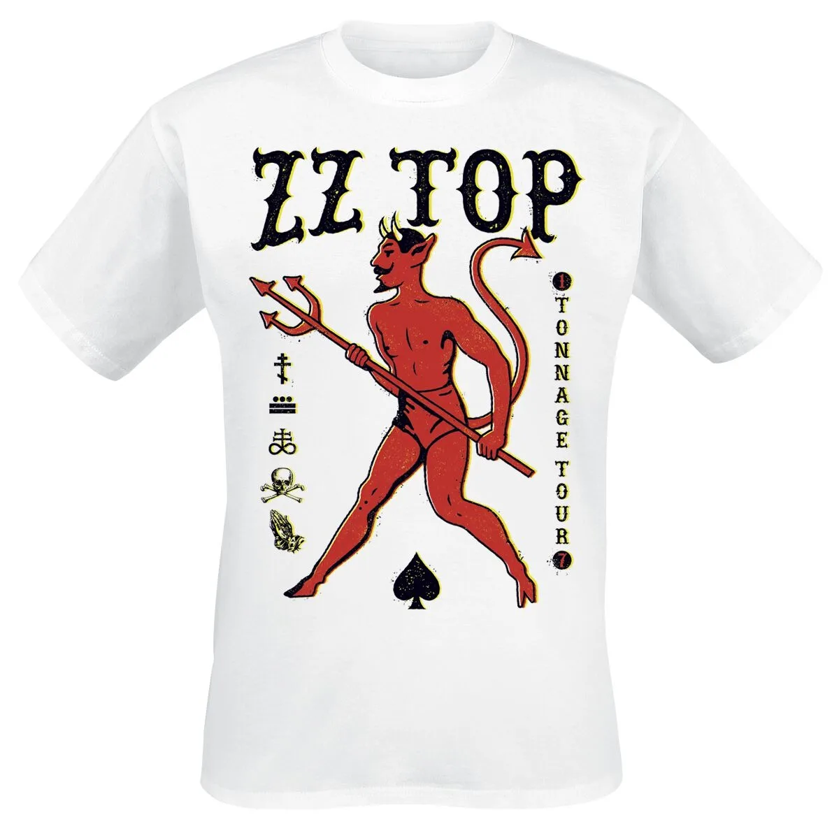 ZZ Top Tonnage Tour Devil Tee, Rock T-Shirt with Retro Tattoo Art & Trident Print, Rock Fan Merch