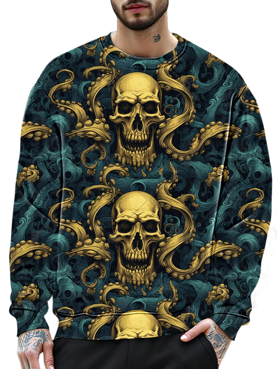 

Dazzling Cool Skull Fashion Printing O-neck Men's Clothes Trend Breathable Comfortable Pullover Anime Style Men's Clothing Top