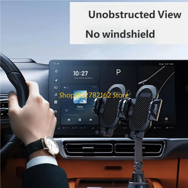 

547B Foldable Car Cup Holder Phone Stand for Double Devices 360 Degree Rotating Stand