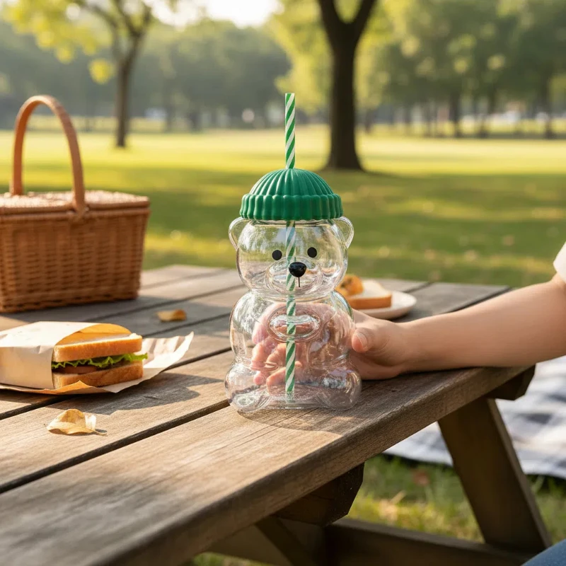 

2025 new 500ML cute glass bear cup, coffee cup, cute cartoon glass cup, creative water cup, juice cup, suitable for making gifts