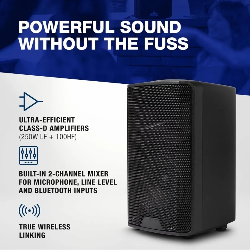 Altavoz PA Amplificado de 350 W y 8 Pulgadas con Bluetooth, Mezclador de 2 Canales, Entrada de Línea para DJ Móvil, Eventos en Pequeños Espacios, Ensayos