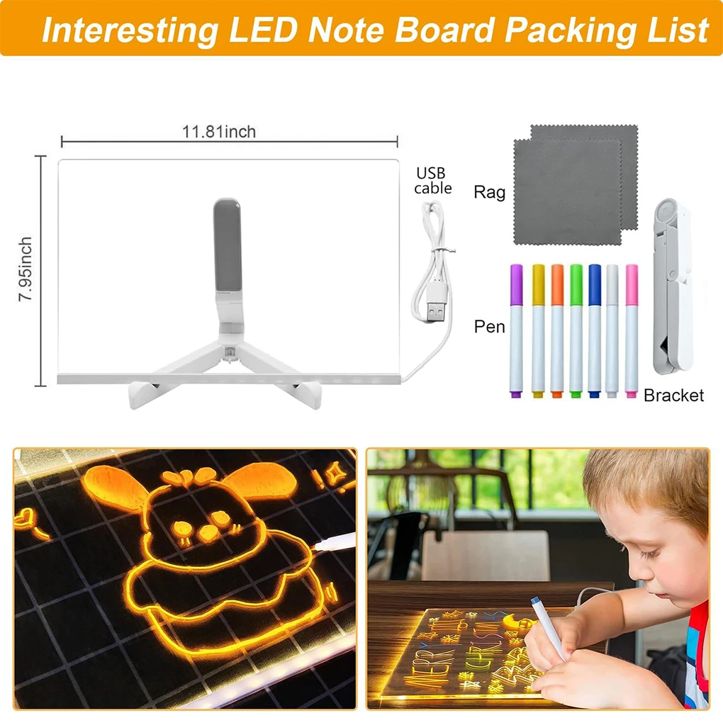 Lampada a LED personalizzata Bacheca per appunti in acrilico USB cancellabile Tavolo da disegno per bambini Camera da letto Luce notturna Compleanno Regalo per bambini