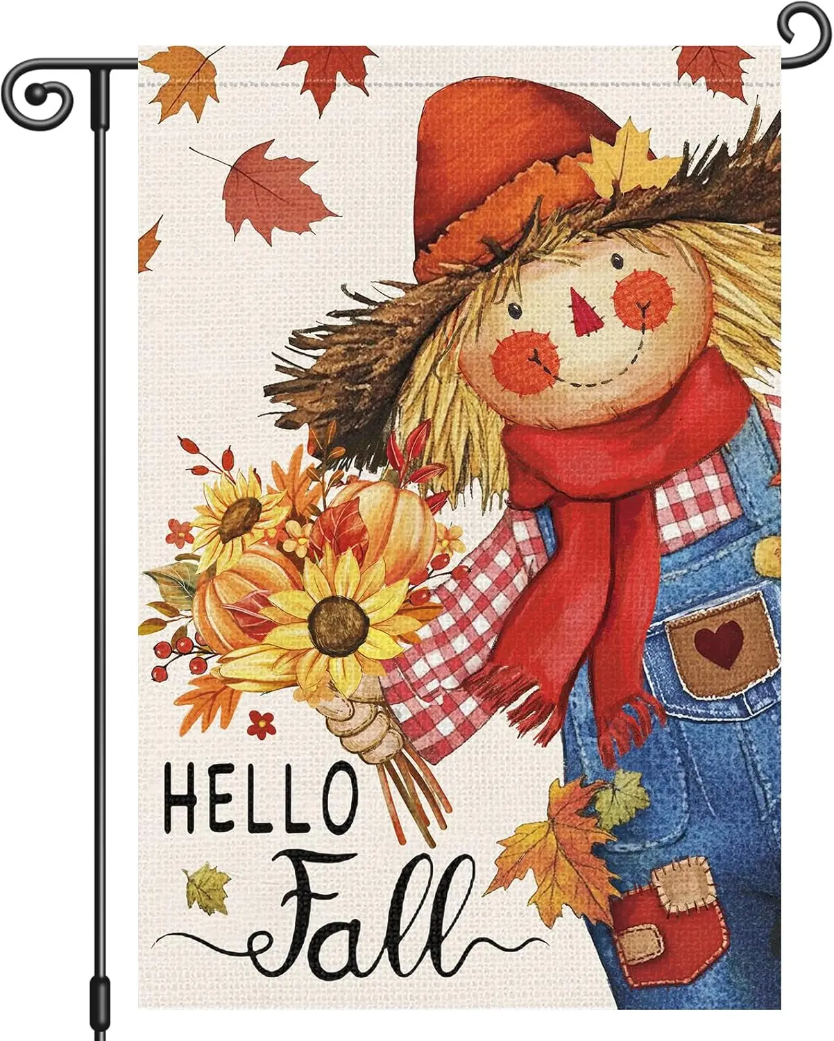 Louise Maelys Hello Fall Garden Flag Sunflower Maple Floral Scarecrow 12x18 Inch Double Sided Seasonal Autumn Welcome Small  EEZ