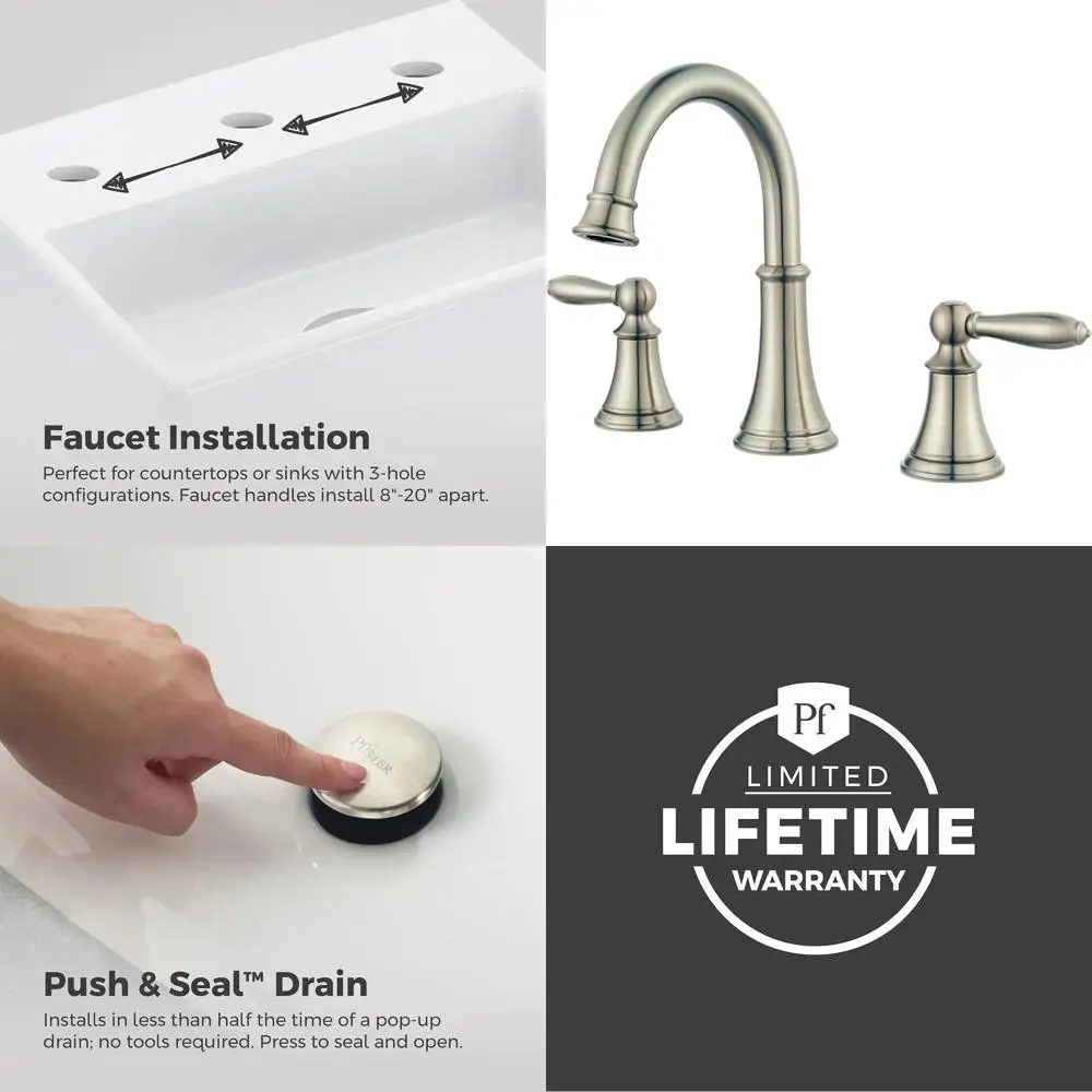 

Courant 8 Widespread 2-Handle 3-Hole Brushed Nickel Bathroom Sink Faucet LF049COKK