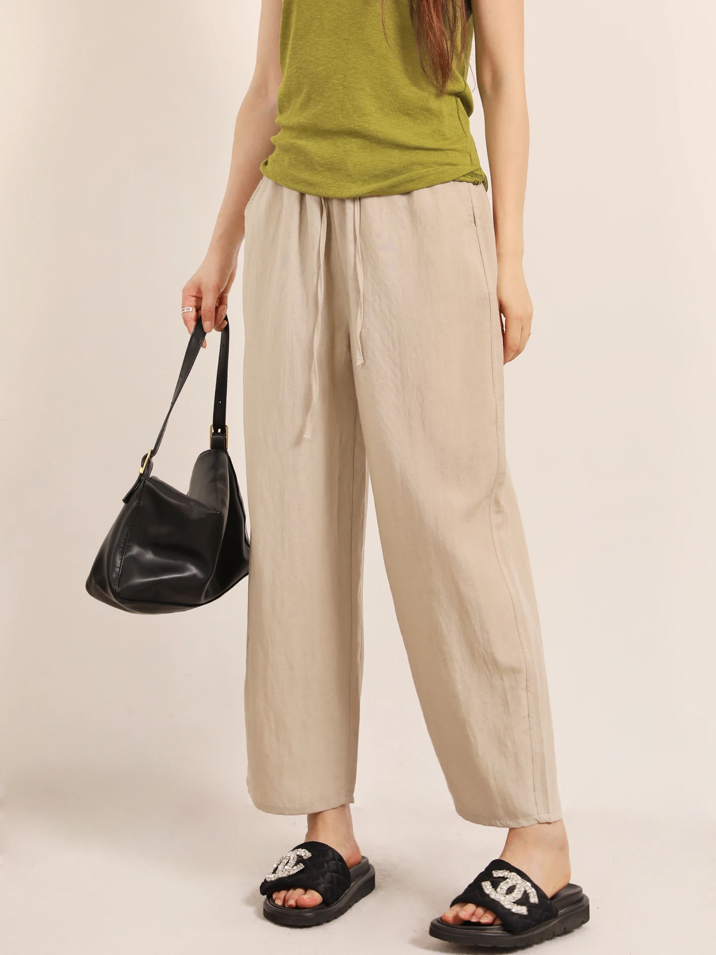 

Летние повседневные брюки с эластичным поясом, свободного кроя, прямые, женские, хорошо сидящие, 9/10 длины, удобные, универсальные, стройнящие