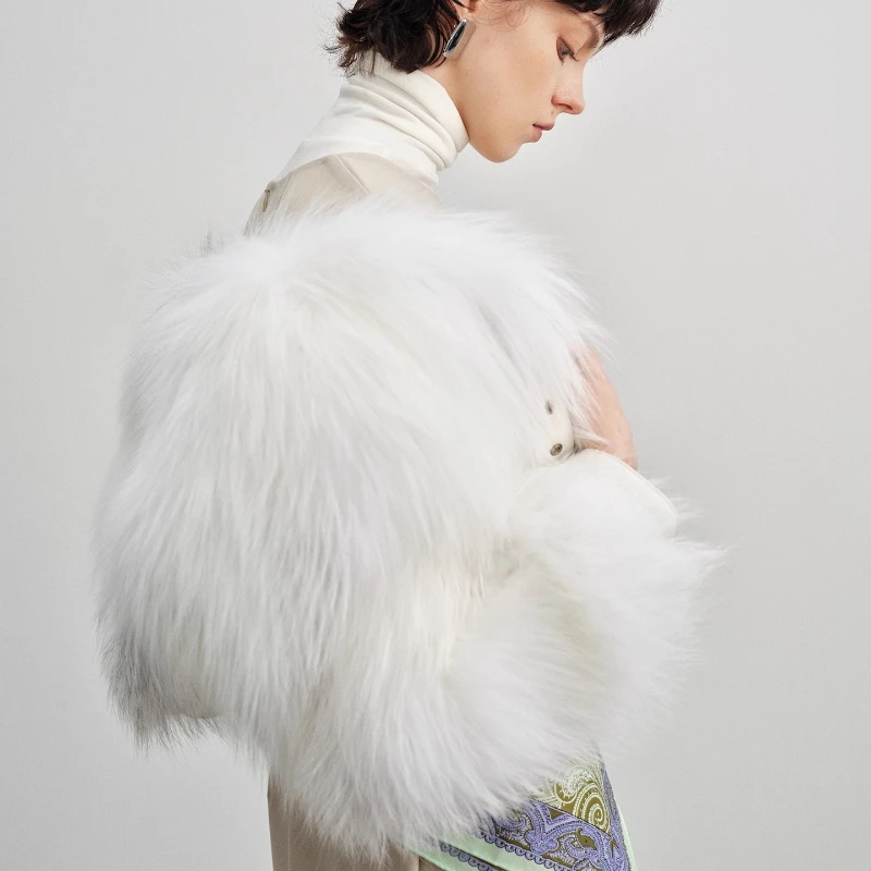 YOLANFAIRY 가을 겨울 수입 여우털 직조 리얼 퍼 코트 라운드넥 긴팔 숏 퍼 재킷 여성용 2025