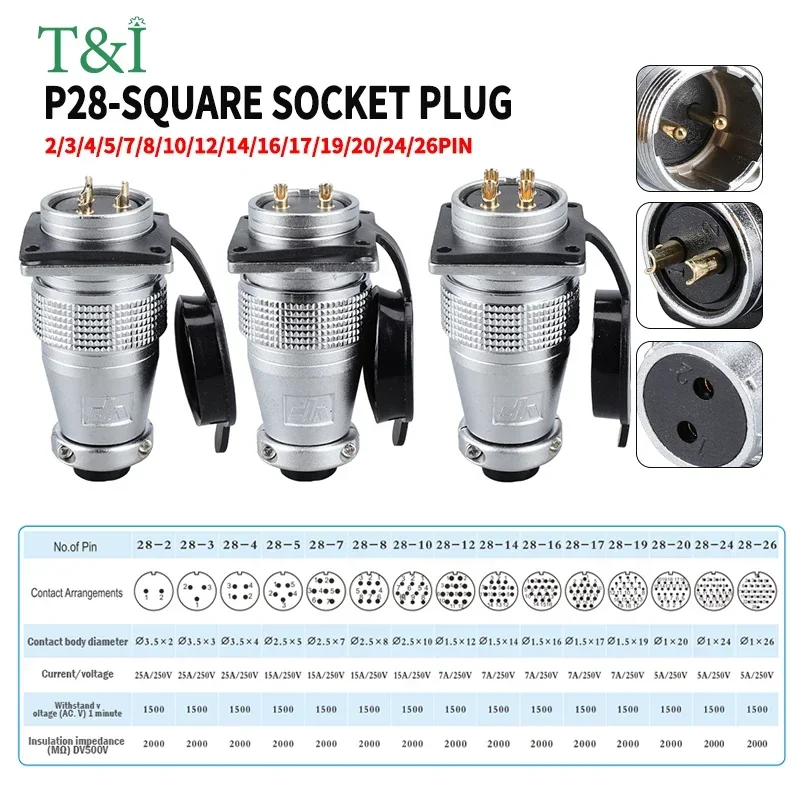 

P28 aviation connector plug socket 2/3/4/5/7/10/12/14/16/19/20/24pin male female butt joint Circular connector rear nut socket