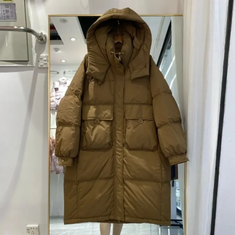 New 2024 Winter Down Jacket Women Fashion Thicken Warm White Duck Down Coat Casual Hooded Long Warm Waterproof Parka Female