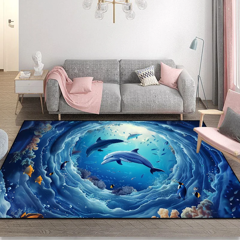Sea 3D Vision Carpet Modern Living Room Decoration Thick Short Plush Area Rug Bedroom Bedside Play Floor Mat Large Rug Soft
