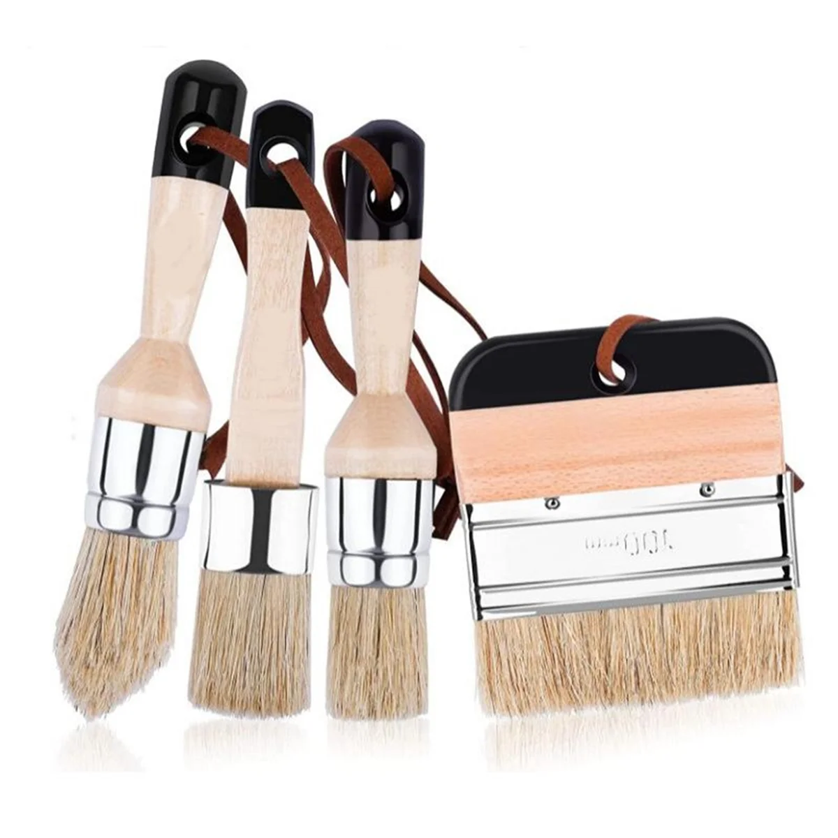 

ABXK 4Pcs Chalk Paint Brushes Wooden Handle Painting Wax Brushes Natural Bristle Paint Brushes for Wood Furniture