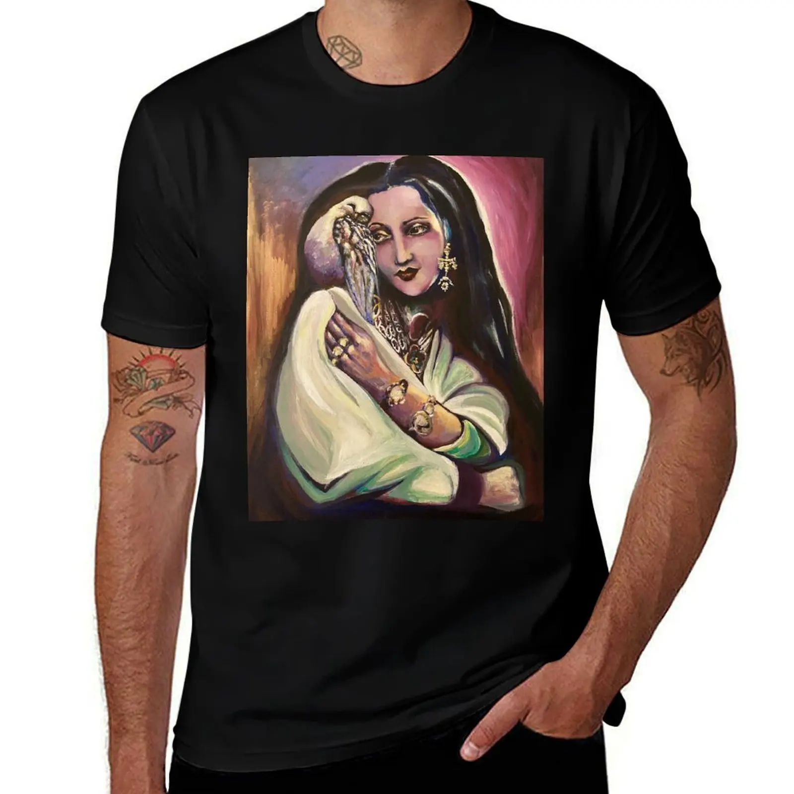

Dark, art nouveau gypsy lady with owl T-Shirt oversized graphic t shirts plain mens t shirts