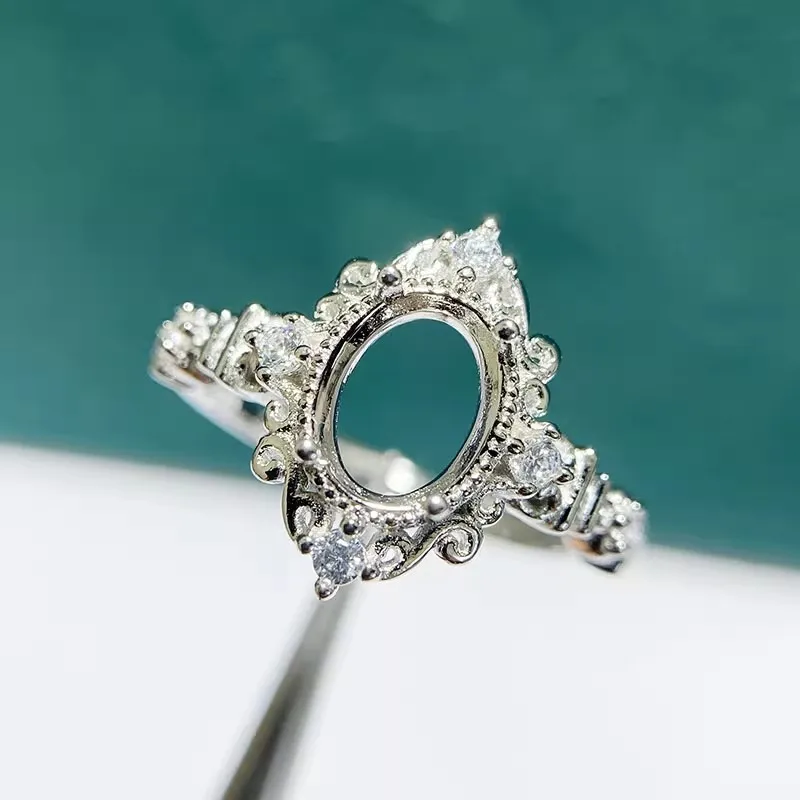 

MeiBaPJ 3 Colors 6mm*8mm Elliptic Stones 925 Sterling Silver Fashion Ring Holder DIY Empty Support for Women Fine Charm Jewelry