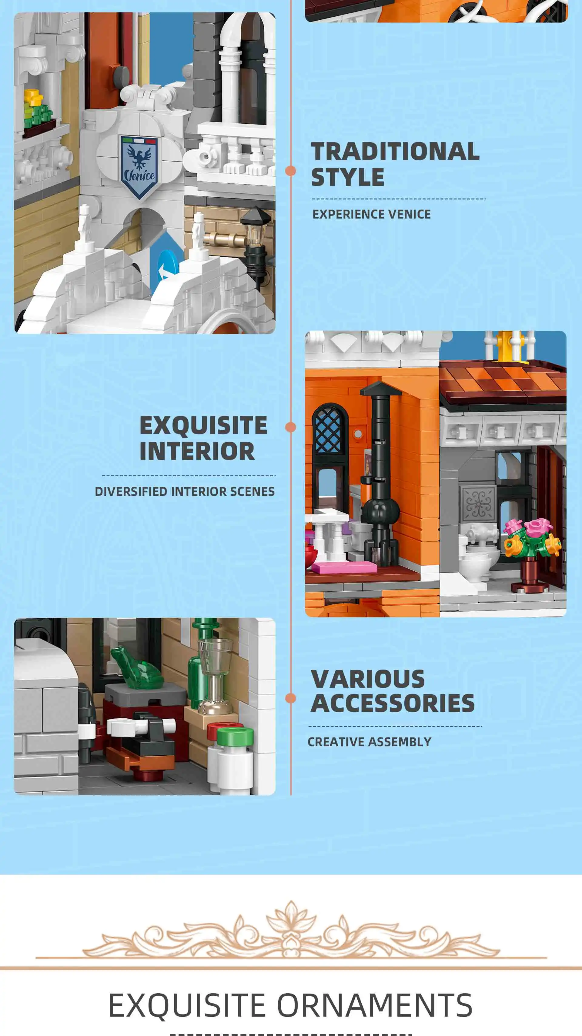 Kreative IDEEN 2926-teiliger Venedig-Baukasten Straßenansicht Europäische Architektur Modell Bausteine Spielzeug DIY-Set Erwachsenen-Puzzle Geschenke – Detail 5
