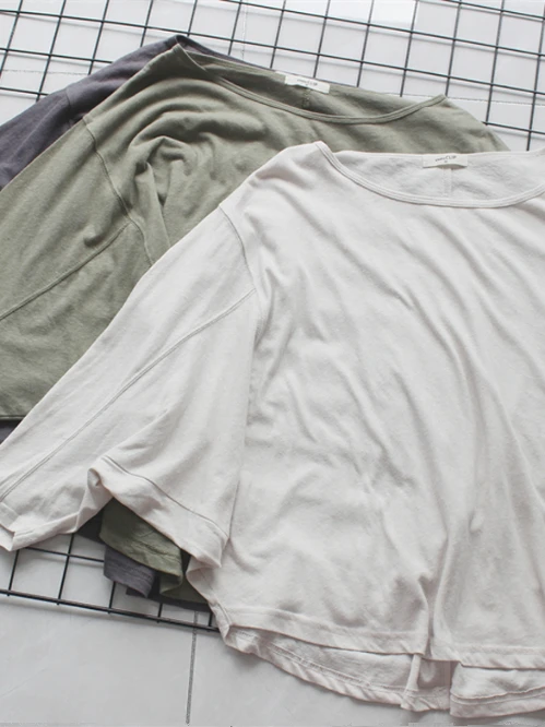 

Soft Cotton Linen Thin Loose Batwing Sve Seven-Quarter Length Outerwear Top Women's Faion Spring Summer Sle V-Ne