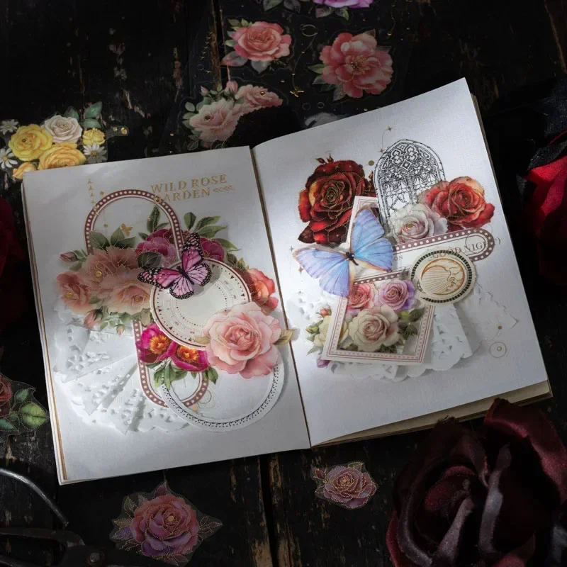 2Pieces Rose Journal Stickers Wild Rose Garden Series DIY Decoration Stickers 2Pcs 6 Styles Random 191*115MM Cute Stickers