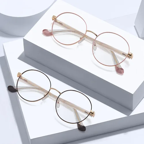 Imagen 2 del producto SHAUNA-marcos de gafas transparentes Anti luz azul para mujer, bisagra de primavera Retro, marco de Metal óptico redondo