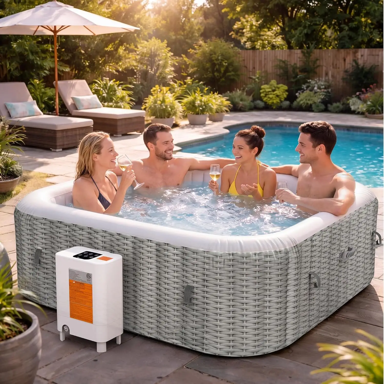 Inflatable Hot Tub for 4-6 Person, PVC Portable Hot Tub with 130 Airjets, Reinforced Filtered Outdoor Spa with 360°, Customized view 4