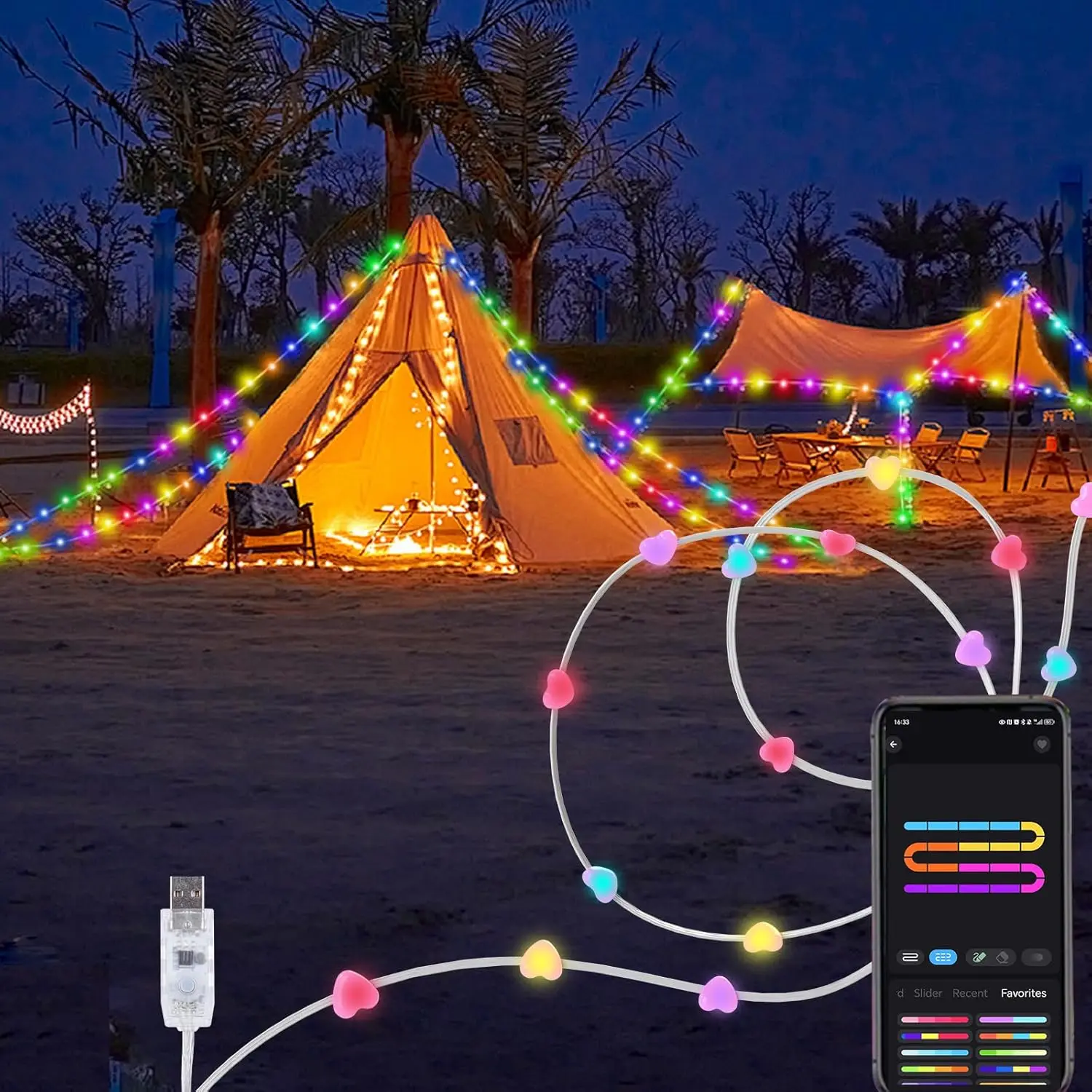 Smart Tuya WIFI USB Weihnachten RGBIC String Licht Fernbedienung 10M 20M Herz String Licht WS2812 Musik wasserdichte Lichterkette