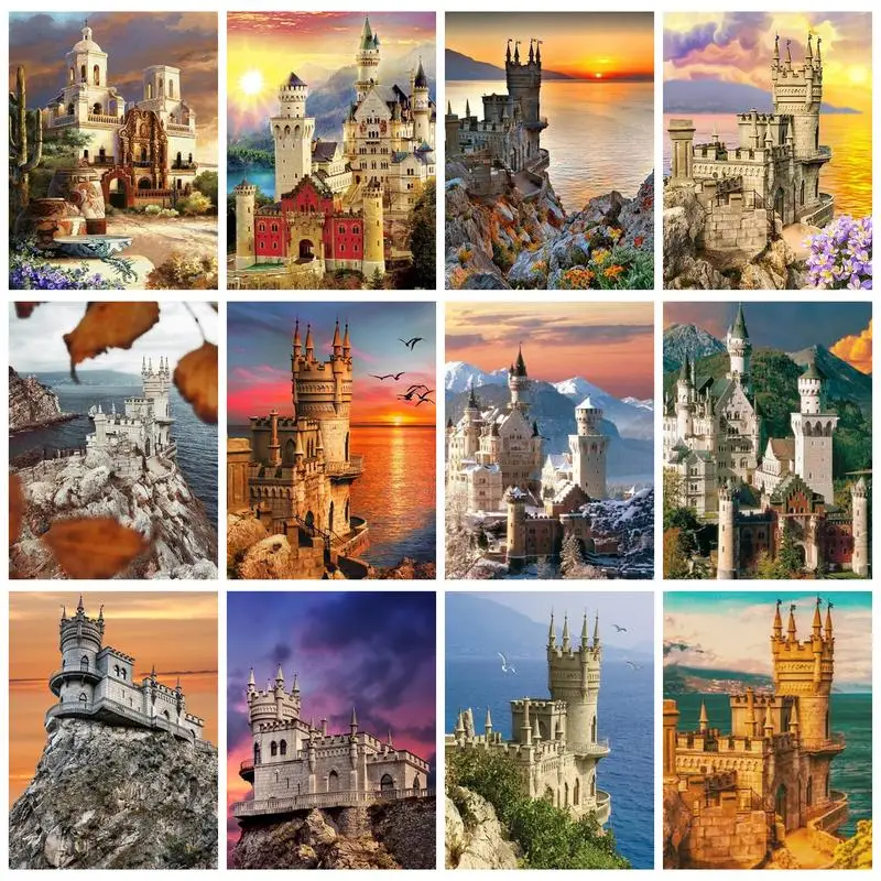 

RUOPOTY Diamond Painting Landscape Castle Embroidery Full Round/Square Mosiac Personalized Gift Decoration