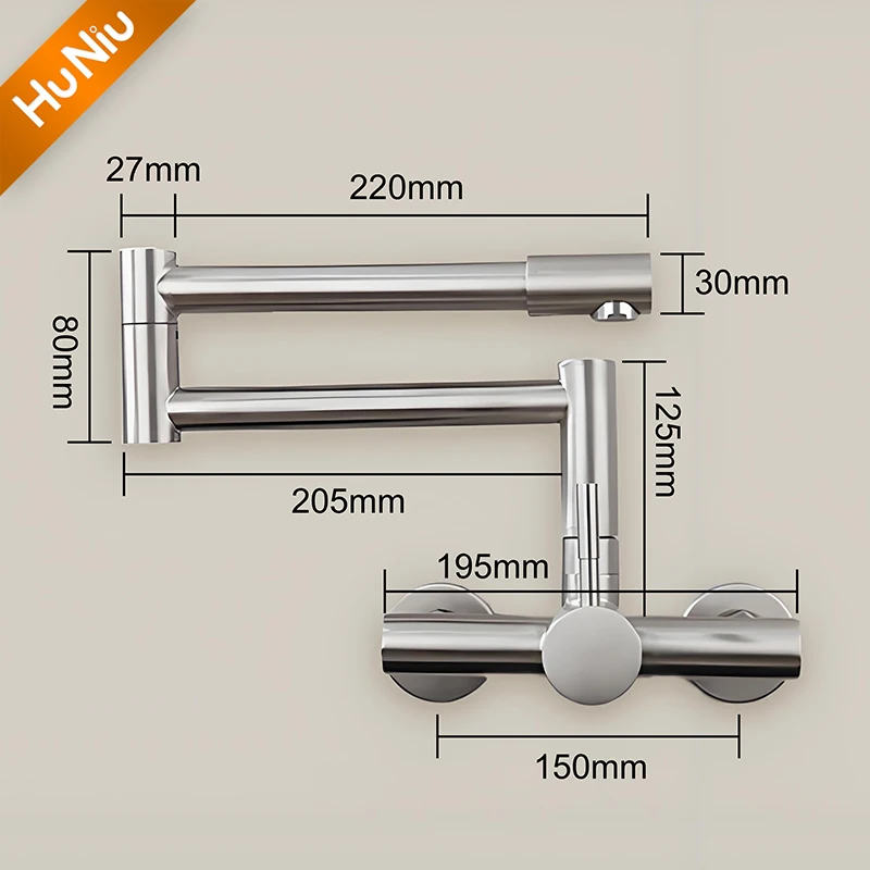HuNiu Folding Kitchen Faucet Stainless Steel 304 Foldable Faucet Bathroom Faucet Rotate Fold Faucets Kitchen Concealed Faucet