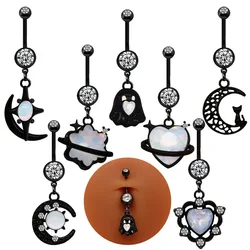 Black Belly Button Rings Gothic Belly Piercing Jewelry Surgcial Steel Moon Navel Rings Body Jewelry