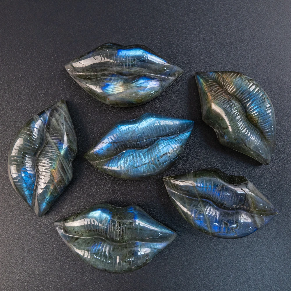 1Pcs Lips-Shaped Labradorite DIY Pendant 24X43X12mm Blue Flash - Craft Gemstone with Hole for Making DIY Bracelet Necklace