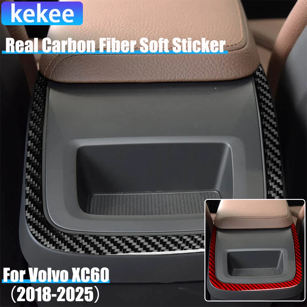 

Real Carbon Fiber Car Accessories Seat Back Storage Cover Soft Sticker For Volvo XC60 2018 2019 2020 2021 2022 2023 2024 2025