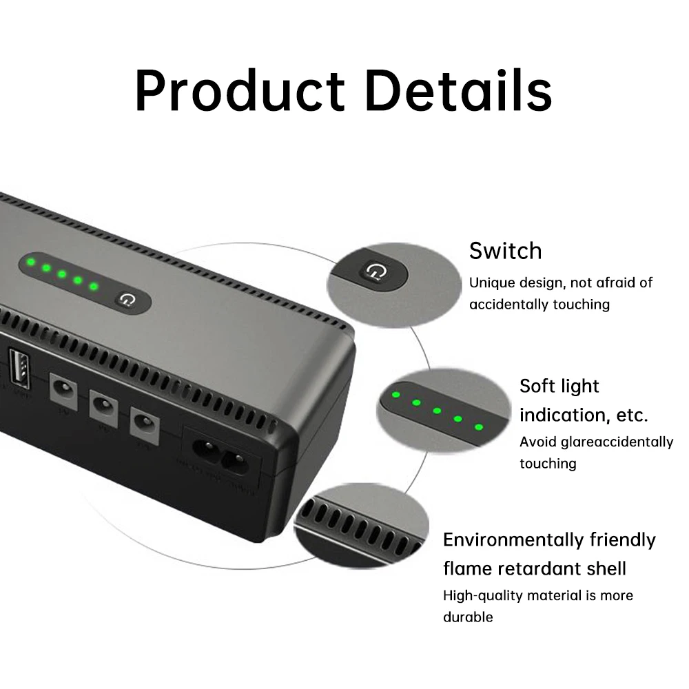 10400mah Mini Uninterruptible Power Supply 5V 9V 12V 3 Way Output UPS Reserve Power Supply Large Capacity Power Supply