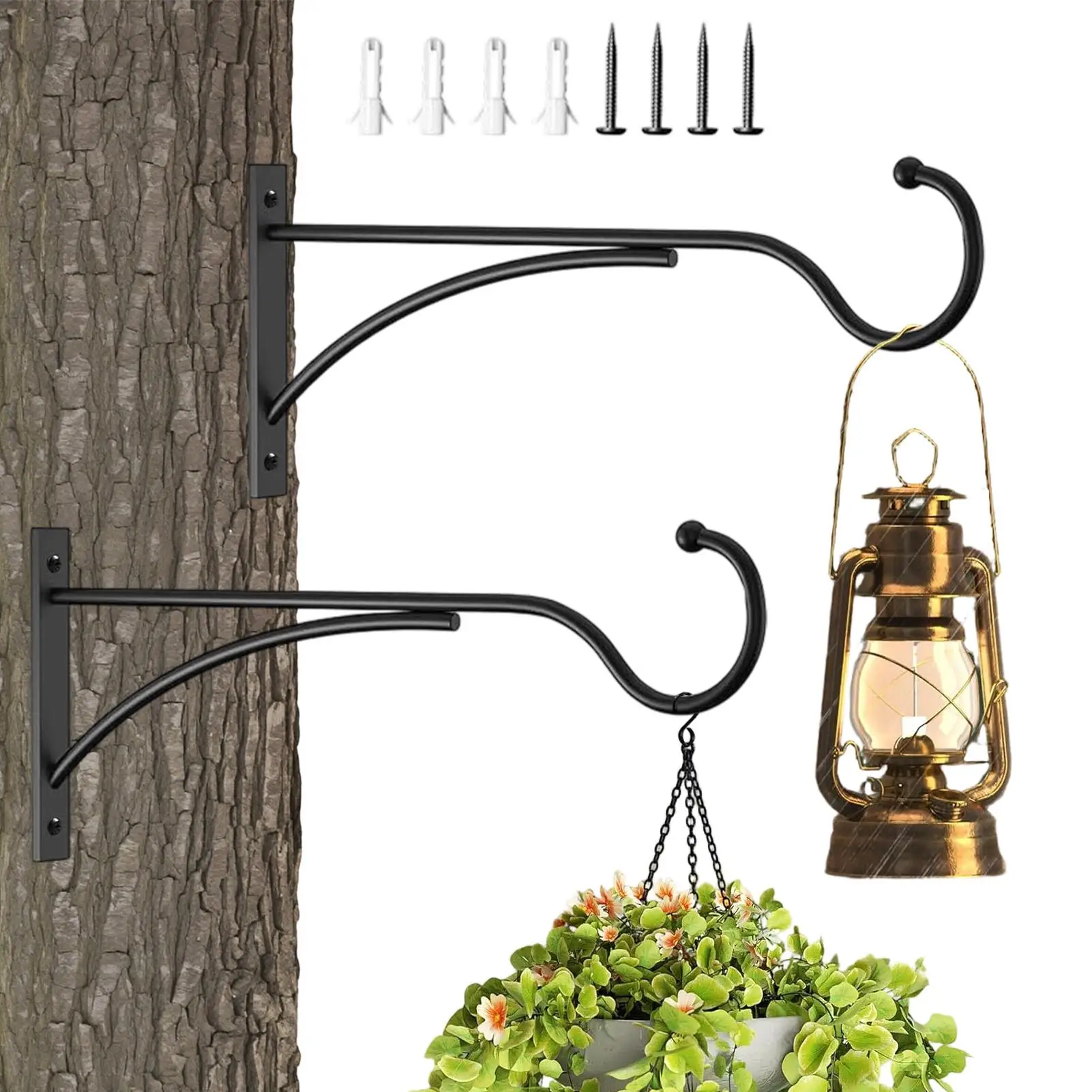 

2-Piece Outdoor Plant Hanger Decorative Wall-Mounted Metal Plant Hooks Flower Basket Hangers For Bird Feeder Wind Chime Lantern