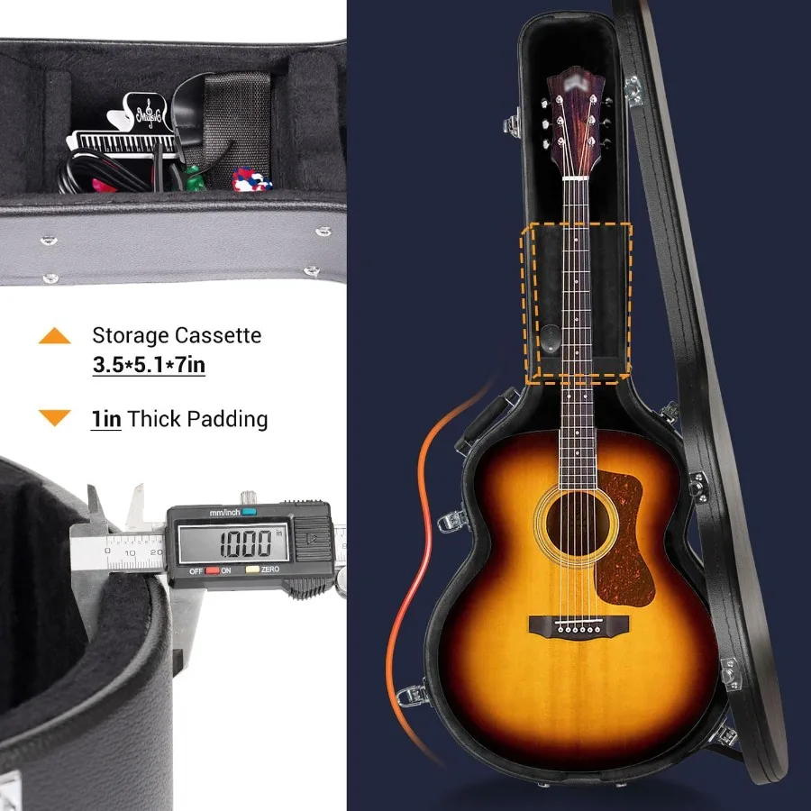 حافظات الجيتار هيكل صلب للقيثارات الصوتية 42 بوصة حافظة صلبة للجيتار الصوتي مع مفتاح مضاد للصدمات جيتار سفر مقاوم للماء