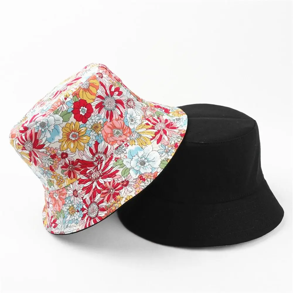 

Fashion Sunscreen Bucket Hat Sun Protection Breathable Fisherman Hat Cotton Flower Print Basin Hat for Women Girls