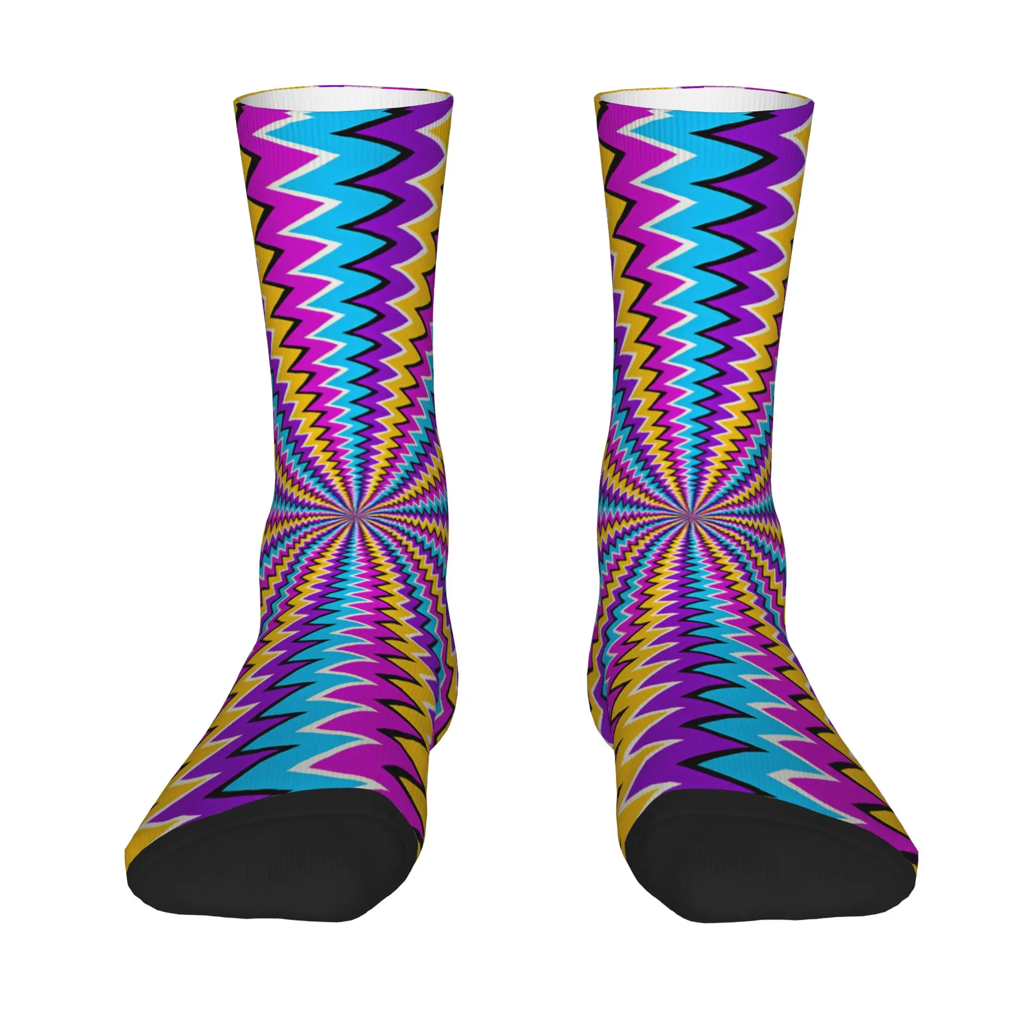 Colorful Zigzag Tunnel Optical Illusion Psychedelic Abstract Pattern Stockings Couple  Socks Soft Gothic Socks Non Slip Socks