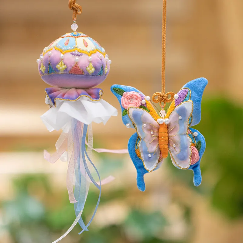 Diy Hand Embroidery Kit Butterfly Sachet Self Stitching Craft Set For Couple Gift Portable Hanging Ornament With Or Without Hoop