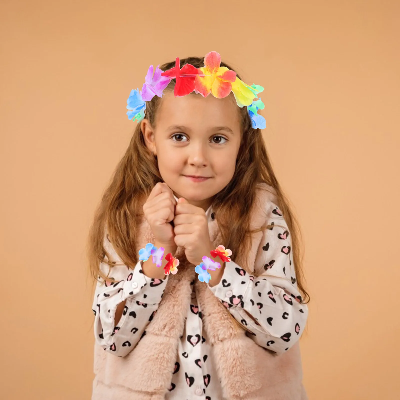 4 قطع 1 مجموعة أطفال تنورة هاواي مجموعة ملونة لواو زي حولا ملابس حفلات الرقص - لوازم الحفلات موضوع هاواي، لعب الأدوار #4