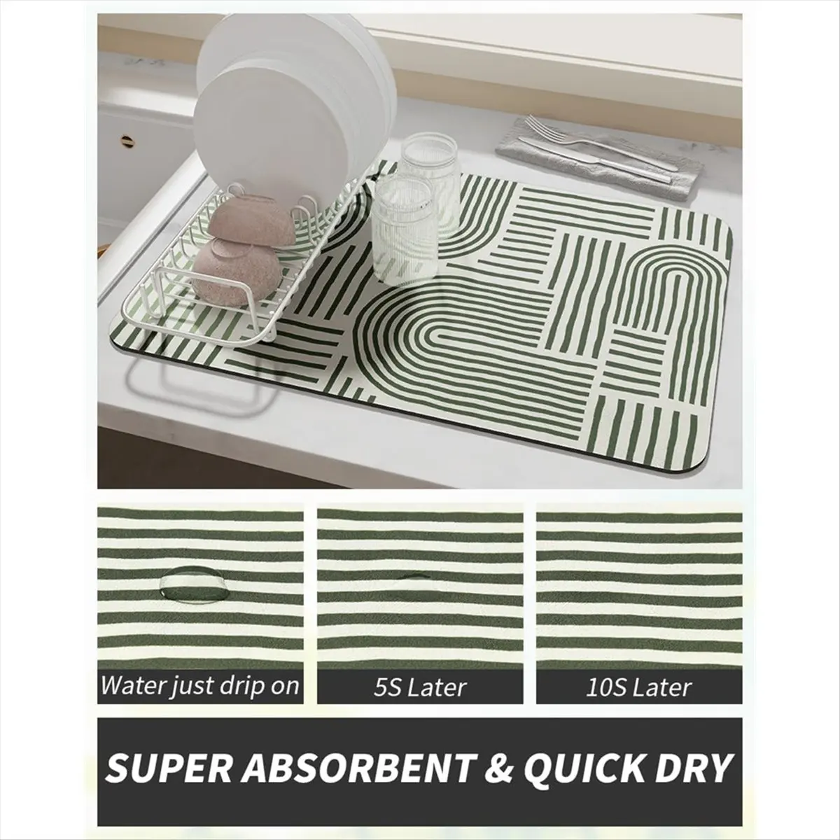 حصيرة قهوة جديدة لإخفاء البقع المطاطية الماصة لتجفيف الأطباق لطاولة المطبخ - تناسب تحت ماكينة صنع القهوة أو الآلة #6