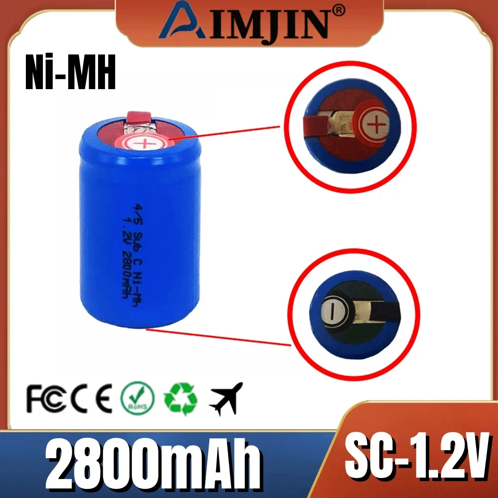 1.2V 2800mAh New 4/5SC SC Sub C li-ion Li-Po Lithium Battery High-Discharge Rechargeable Ni-MH Batteries With Welding Tabs