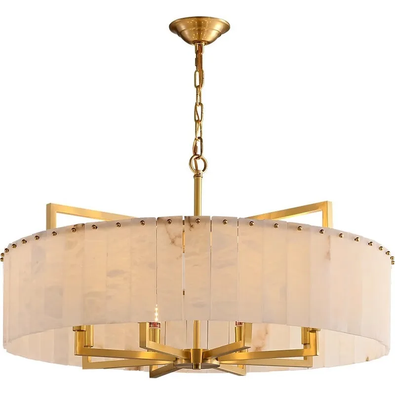 Spanish marble chandelier, minimalist light luxury living room chandelier,copper marble dining room light, high-end lighting