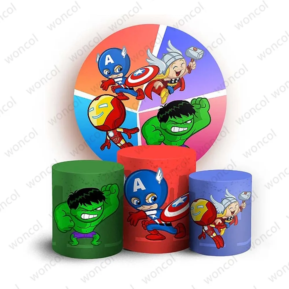 Baby Avengers Sfondo rotondo 1° 2° 3° compleanno Sfondo Marvel Baby Supereroe Copri cilindro Decorazioni Fotografia Prop