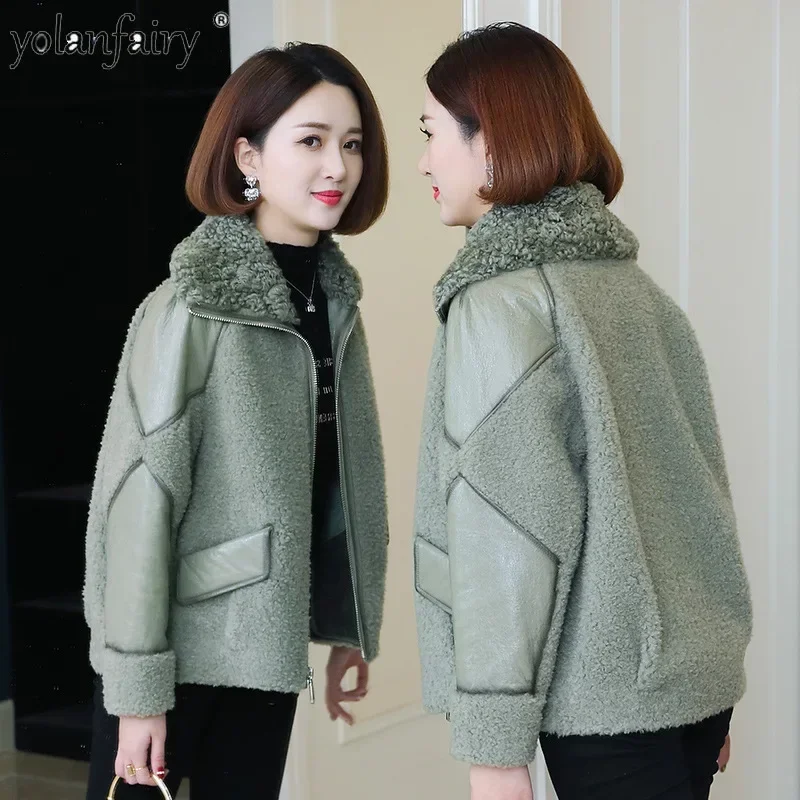 YOLANFAIRY ฤดูหนาวเสื้อขนสัตว์ผู้หญิง 100% ขนสัตว์เสื้อขนสัตว์เกาหลีสไตล์ Elegant ของแท้ Sheepskin เสื้อผ้าผู้หญิง Casaco Feminino