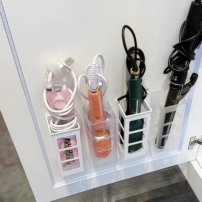 Aufbewahrungsbox für Lockenwickler, Wandmontierter Haarpflege-Werkzeug-Organizer, Unterteilter Stauraum mit bohrfreiem Design – Detail 2