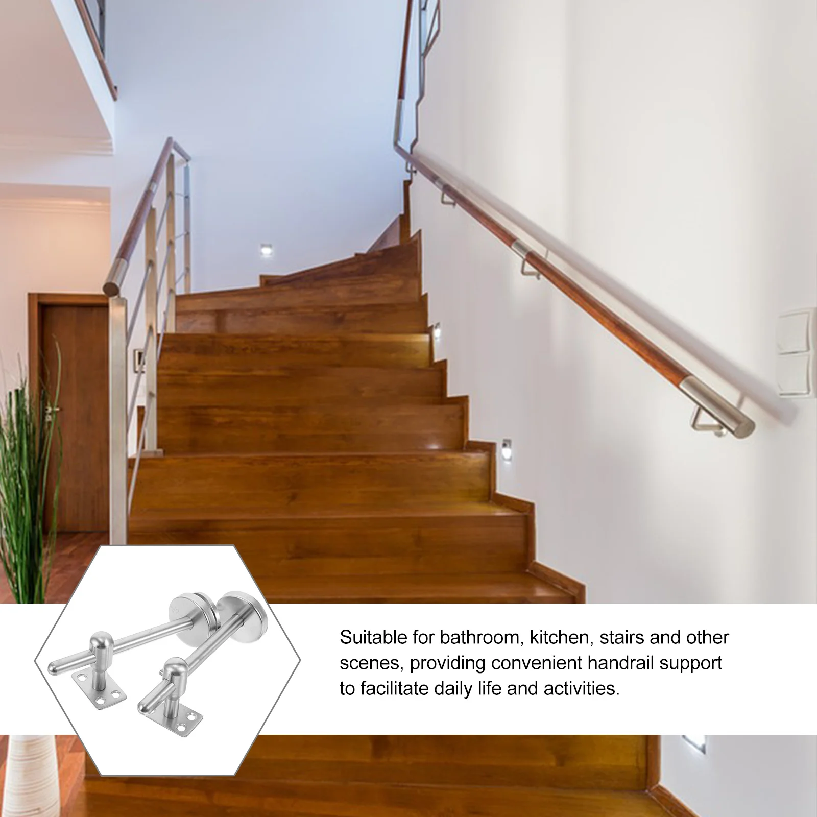 2 Sets Handrail Brackets Wall Mount Stainless Steel Stairways Hardware Heavy Duty Hand Rail Bracket Extended Neck Banister Raili