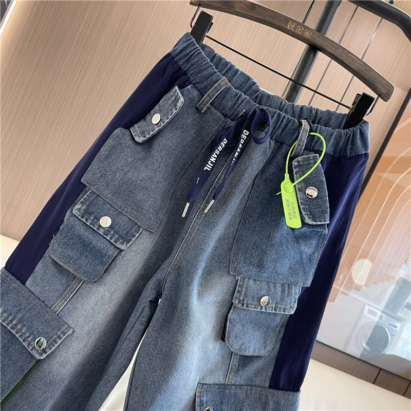 Baggy Cargo Elastische Taillezakken Jeans Voor Dames 2023 Herfst En Winter Nieuwe Persoonlijkheid Vrijetijdsgebonden Denim Rechte Broek