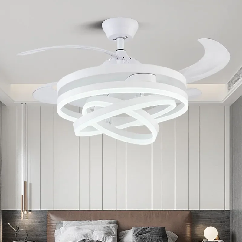 Nordic minimalist LED ceiling fan light 42 inches retractable blades remote control bedroom lamps for room ceiling pendant lamp