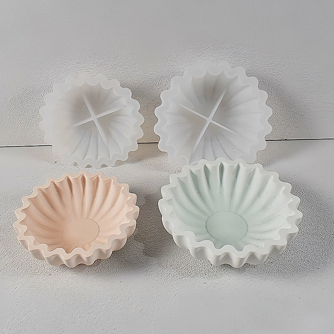 

Round Wavy Bowl Tray Aromatherapy Gypsum Silicone Mold Plate Disc Plaster Candle Cup Storage Decoration Mould