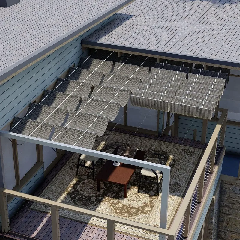 Sunrise 7'Wx12'L cubierta de sombra de pérgola dosel retráctil sombra de sol ondulada al aire libre para Patio jardín patio cubierta enrejado (marrón