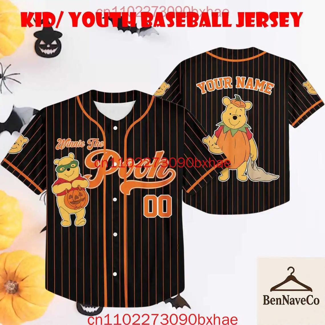 

Custom Winnie the Pooh Halloween Baseball Jersey Disneyland Baseball Team Jersey Halloween Disneyworld Party Gift for Disney Fan