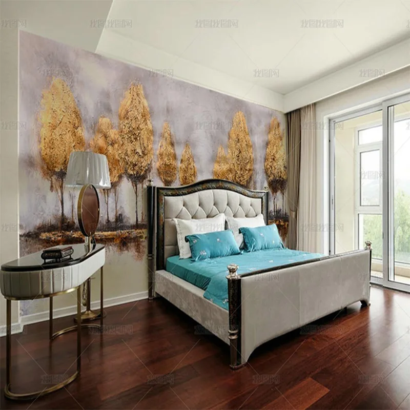 custom 3D solid gold wood art oil painting wallpaper TV sofa living room bedroom background wall mural Yellow Forest restaurant
