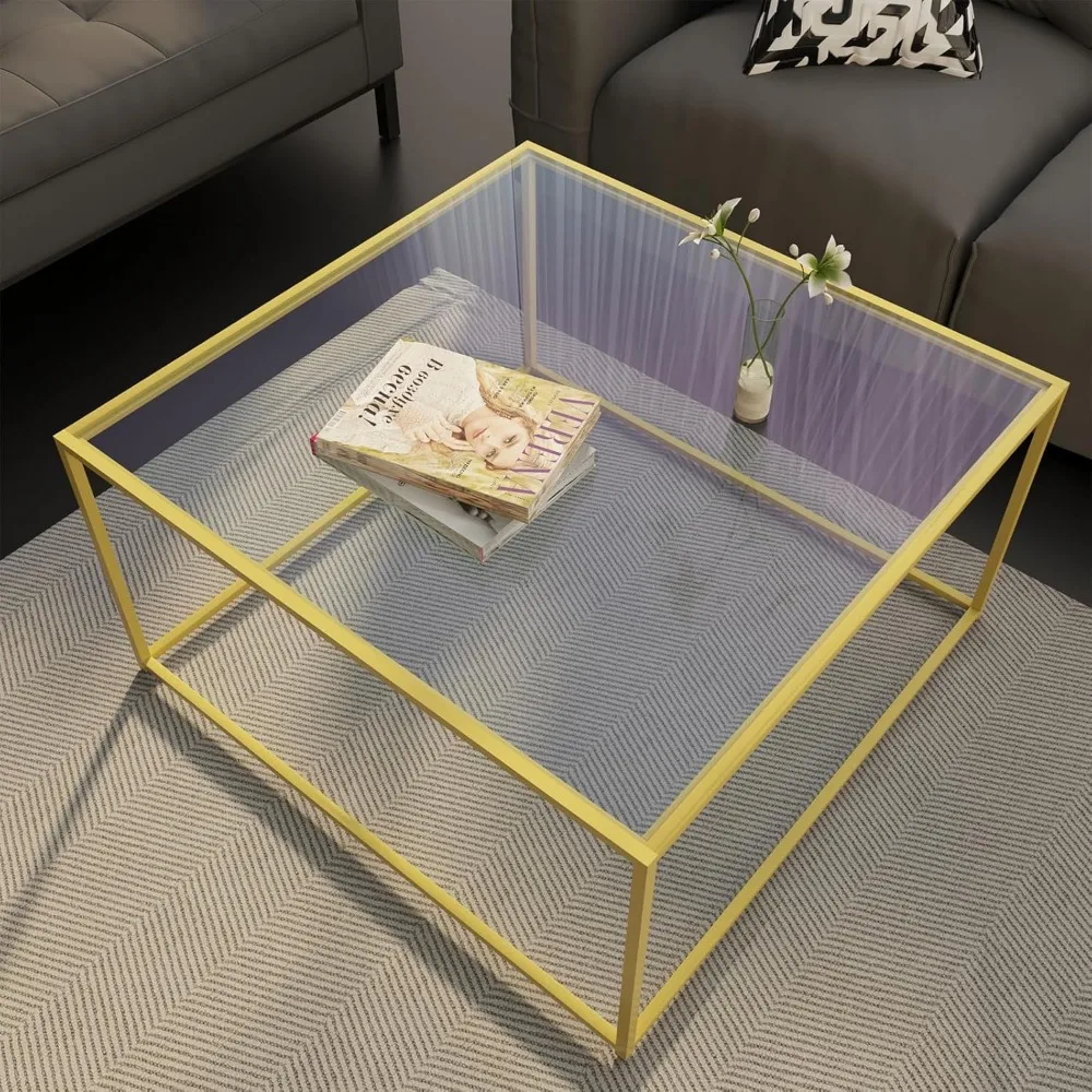 

Glass Coffee Table Modern Center Table,Minimalist Coffee Table Sofa Side Tea Table for Living Room,Tempered Glass-top with Sturd