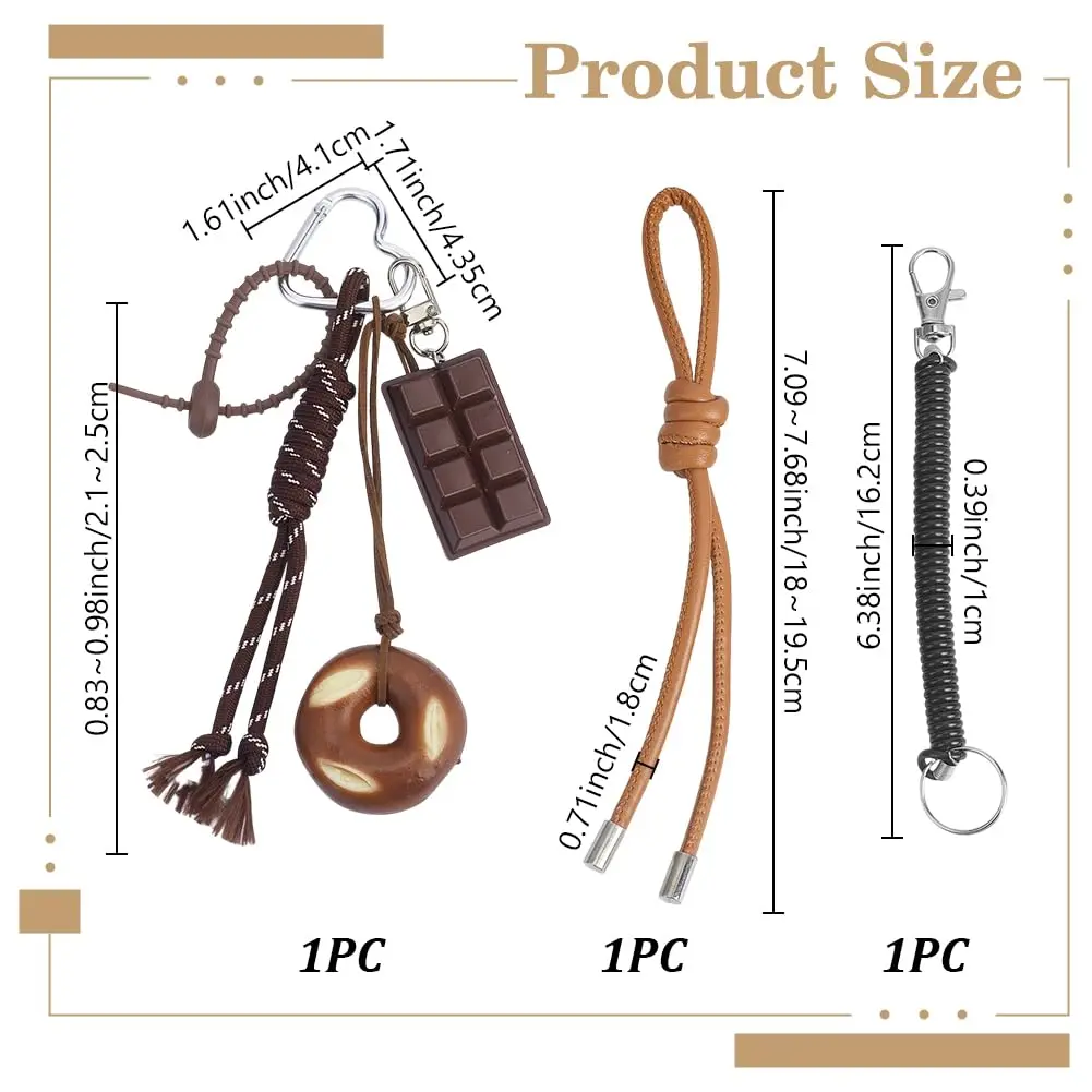 3pcs Bag Charms & Keychain Set Pretzel Purse Charms for Handbags Imitation Bread & Chocolate Keychains for Women