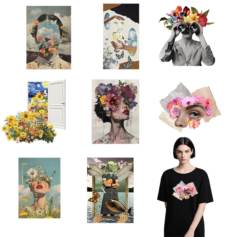 Мечтательная таинственная девушка, эстетическое искусство, картина маслом, термотрансферная печать, железная футболка, звездное небо, подсолнух, нашивка для одежды «сделай сам»